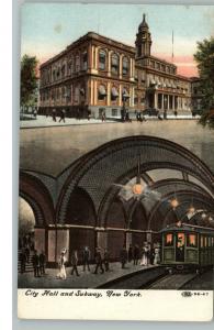 NY City City Hall Subway c1910 Postcard