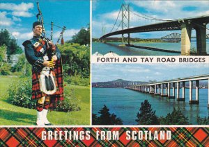 Greetings From Scotland Bagpipe and Forth and Tay Road Bridges