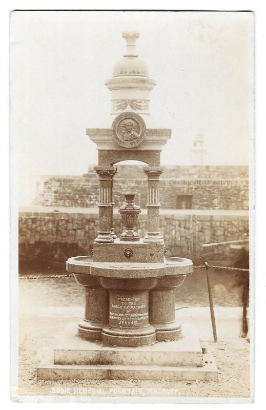 Bodie Fountain, Macduff, Scotland RPPC Mailed to Detroit, Michigan 1910, Due 2c
