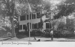 Litchfield ME Lakeview Farm Flag Pole Real Photo Postcard