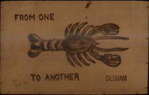 Dedham MA Lobster Comic Leather Greeting c1905 Postcard