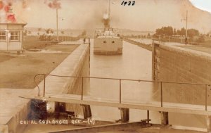 J79/ Canal Soulanges Quebec Canada RPPC Postcard c1930 Ship Passing  387