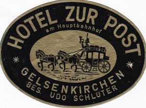 Germany Gelsenkirchen Hotel Zur Post Vintage Luggage Label sk2023