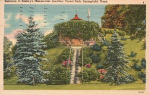 Vintage Postcard 1945 Entrance To Barney's Mausoleum Forest Park Springfield MA