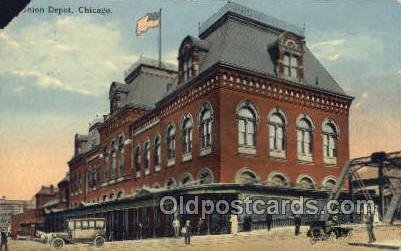 Union Depot, Chicago, IL USA Train Railroad Station Depot 1915 missing left t...