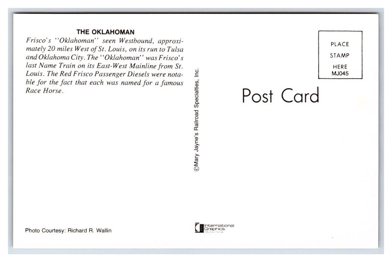 Postcard Frisco's The Oklahoman West Of St. Louis Missouri Rairoad Train