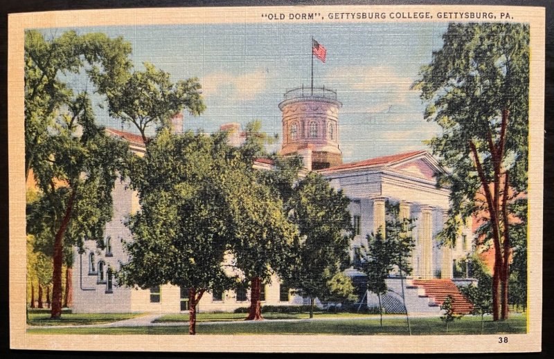 Vintage Postcard 1937 Old Dorm, Gettysburg College, Gettysburg, PA