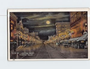 Postcard Moonlight View Falls Street Looking West Niagara Falls New York USA