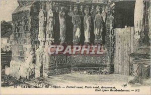 Old Postcard The Cathedral of Reims West Gate North Gate splay state after Ar...