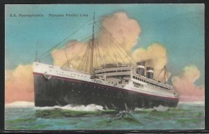 S.S. Pennsylvania, Panama Pacific Line, Hand Colored Postcard, Used in 1933