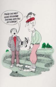 Golfer With Bird On Head Birdie Eats Hat Limited 1500 Golf Comic Humour Postcard