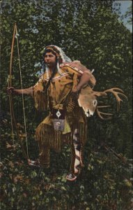 Hunting American Indian Hunter with Deer Kill Linen Vintage Postcard
