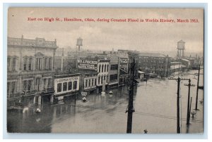 1913 East on High St. During Great Flood in World History Hamilton OH Postcard