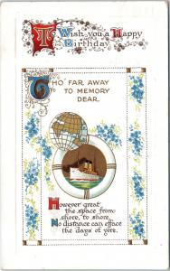 ARTS & CRAFTS  Style   BIRTHDAY  Embossed  Greeting  SHIP, GLOBE  Postcard  1910