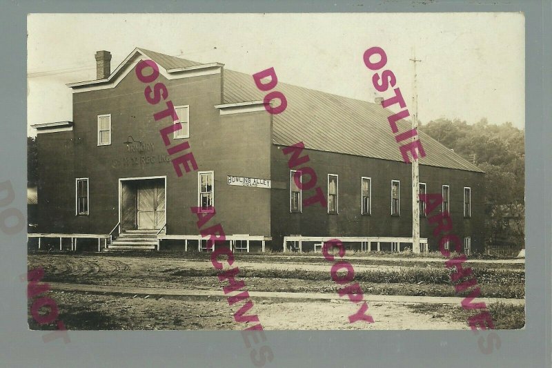 Sac City IOWA RPPC 1909 BOWLING ALLEY Cigars ARMORY nr Storm Lake Odebolt Early