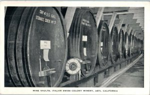 Wine Vaults Italian Swiss Colony Winery Asti B/W California Postcard