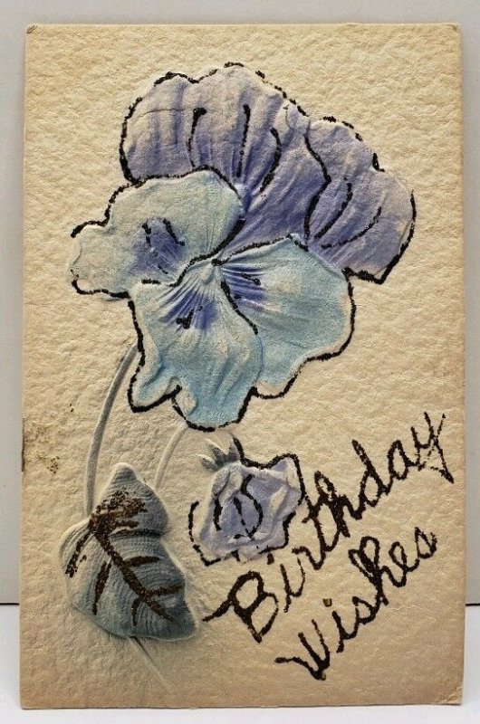 Birthday Wishes Beautiful Airbrushed Heavy Embossed Flowers Peoria Postcard D7