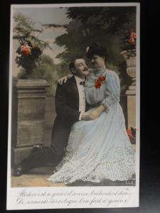 French Romance (2) Gentleman & Lady, hand coloured gold, by E.L.D. 4141 RP 11051