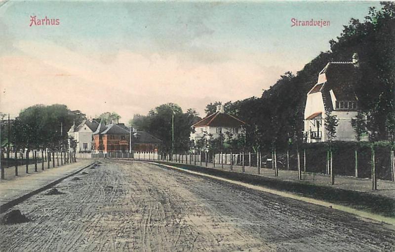 AARHUS, DENMARK  Street Scene STRANDVEJEN  Handcolored    Postcard