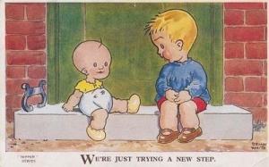 Antique Brian White Arist Signed Baby In Nappy New Step Dance Comic Postcard