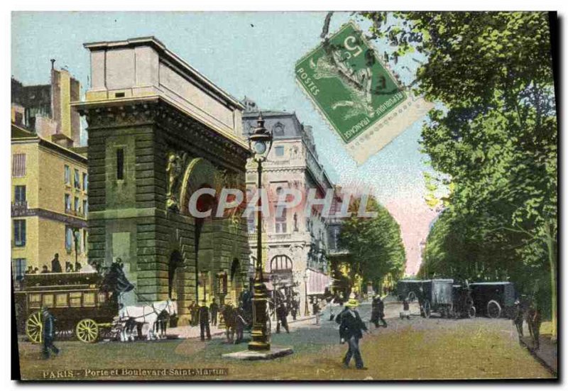 Old Postcard Paris Door and Boulevard Saint Martin