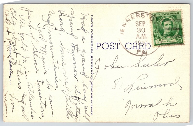 Everett Pennsylvania~Lincoln Highway & Juniata River~1936 Linen Postcard