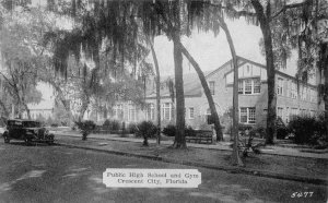 RPPC PUBLIC HIGH SCHOOL & GYM CRESCENT CITY FLORIDA DEXTER PRESS POSTCARD 1940s