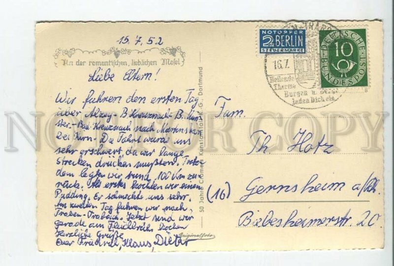 460919 GERMANY 1952 Traben-Trarbach Mosel RPPC Berlin label