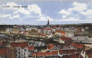Plzen Czechoslovakia Celkovy pohled Birds Eye View Antique Postcard J66888