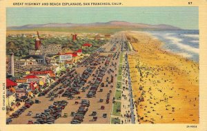 Great Highway & Beach Esplanade SAN FRANCISCO Playland 1942 Vintage Postcard