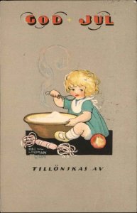 Art Deco God Jul Christmas Maj Lindman Jan Little Girl Porridge Vintage PC