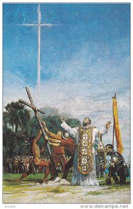 Father Lopez de Mendoza Grajales & Indians , raising cross , St augustine , F...