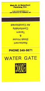 Water Gate Restaurant & Tavern, Penetang, Ontario Vintage Matchbook Cover