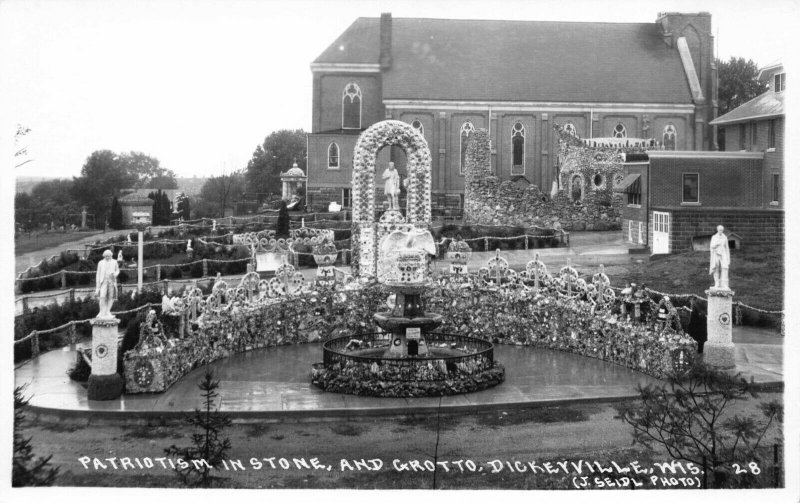 Real Photo Postcard Patriotism in Stone & Grotto Dickeyville, Wisconsin~121831