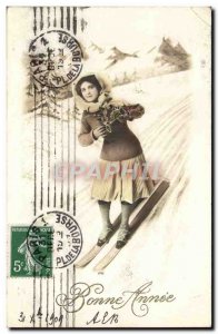 Old Postcard Fantaisie has ski Happy new year