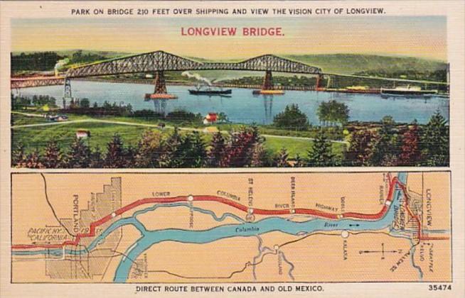 Map Of Lower Columbia River Highway & Longview Bridge