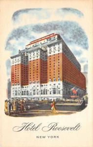 Manhattan New York City~Hotel Roosevelt~Street Scene in Front~Vintage Postcard