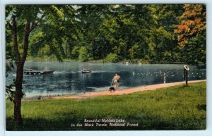 MARK TWAIN NATIONAL FOREST, Missouri MO~ NOBLETT LAKE Beach Scene 1940s Postcard