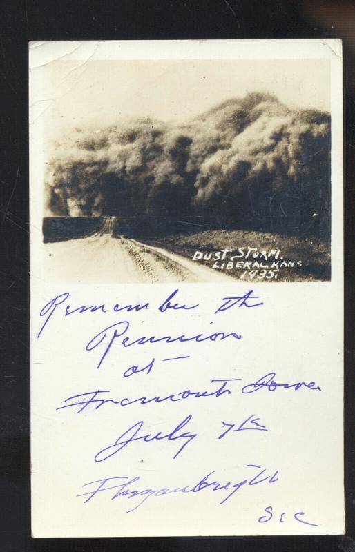 RPPC LIBERAL KANSAS DUST STORM APPROACHING 1935 VINTAGE REAL PHOTO POSTCARD