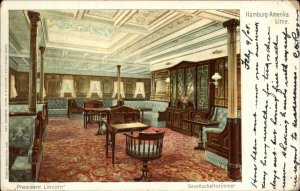 Hamburg Amerika Line President Lincoln Steamship Interior c1910 Vintage Postcard