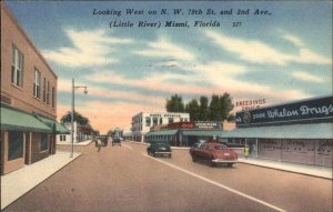 Miami Florida FL Street Scene Coca Cola Classic Cars Linen Vintage Postcard