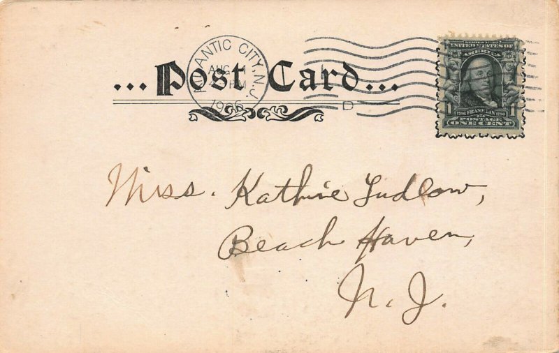 High School, Atlantic City, New Jersey, Early Postcard, Used in 1906