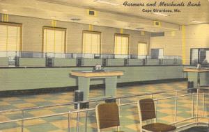 Cape Girardeau MO~Farmers & Merchants Bank~Lobby Interior~Teller Cage~1950 Linen