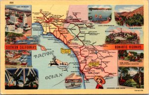 Linen PC Route Road Map Southern California Multiple Famous Scenes Locations