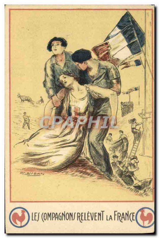 Postcard Old Scout Jamboree companions the relevent France Illustrator Mauzan