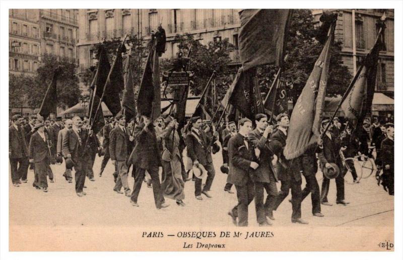 19384  Funeral  Events  of Jean Jaures 1914    marchers with flags