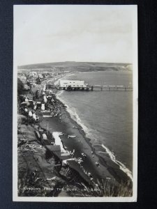 Isle of Wight SANDOWN from the Cliff showing PIER & TEAS Cafe c1930s RP Postcard