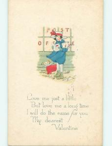 Divided-Back valentine gibson CUTE GIRL READS CARD WITH HER DOG r4201
