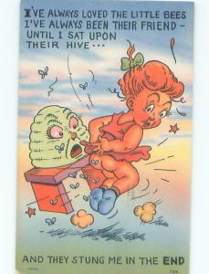 Linen-Like Risque beehive BUMBLEBEE BEES STING GIRL ON THE BARE BUTT AB6885