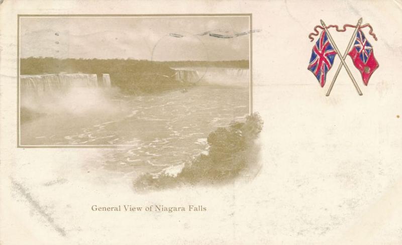 General View of Niagara Falls, Ontario, Canada - Embossed Flags - pm 1909